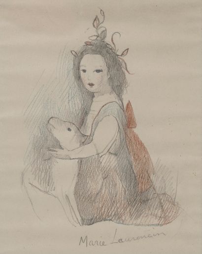 Marie LAURENCIN (1883-1956) Jeune-fille au chien.

Mine de plomb et crayons de couleur...