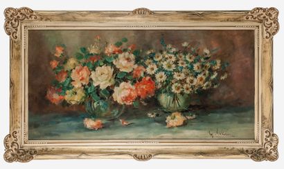 G. SABINI (XXème siècle) Nature morte aux deux bouquets de fleurs.

Huile sur toile.

Signée...