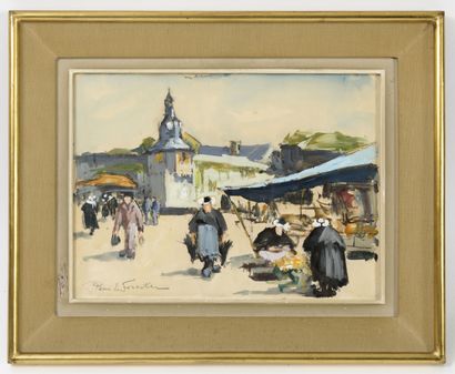 René LEFORESTIER (1903-1972) Market with the Bigoudenes. 

Watercolor and gouache...