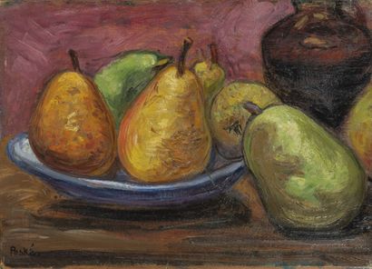 Jean PESKÉ (1870-1949) Still life with pears.

Oil on panel.

Signed lower left.

23,5...