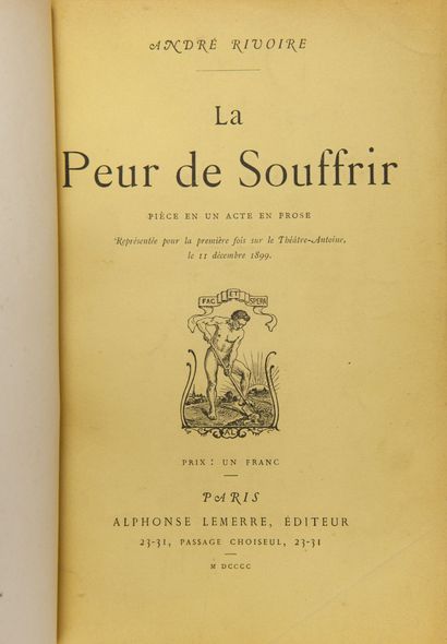 RIVOIRE (André) - La peur de souffrir. Paris, Lemerre, 1900, in-12, fawn half-rel.,...