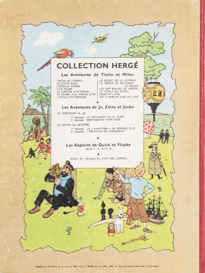 HERGÉ (1907-1983) Lot de quatre albums comprenant : 

- Le crabe aux pinces d'or....