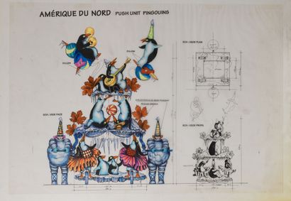 Petrika IONESCO (1946) Amérique du Nord, Push unit Pingouins.

Projet pour Disneyland...