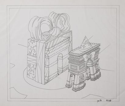 Petrika IONESCO (1946) Arc de triomphe emballé, 1993.

Projet pour Disneyland Paris.

Feutre...