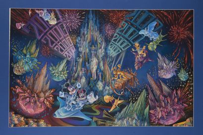 Petrika IONESCO (1946) Composition avec les héros de Disney : Mickey, Minnie, Dumbo,...