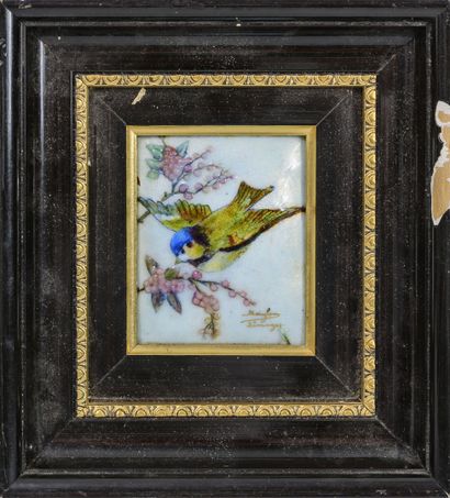 Marylou FAUVET (XX) & LIMOGES Petits oiseaux et fleurs bourgeonnantes. 

Trois plaques...