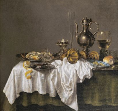 D'après Willem Claesz HEDA Déjeuner au homard.

Reproduction, impression sur toile.

40...