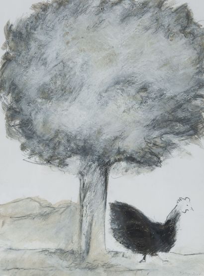 Francine MILLOT (1943) Chicken under a tree, 2007.

Graphite, charcoal and gouache...