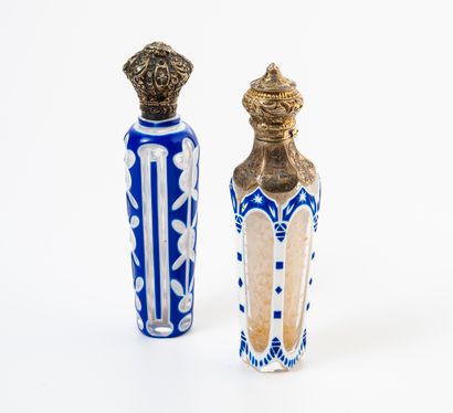 FRANCE, seconde moitié du XIXèe siècle Two salt bottles with bodies in colorless,...