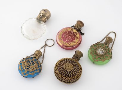 FRANCE, seconde moitié du XIXème ou début du XXème siècle Five salt or perfume bottles...