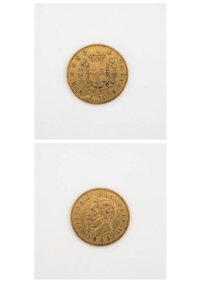 ITALIE Pièce de 10 lire, Victor Emmanuel II, 1863. 
Poids : 3.1 g. 
Usures.