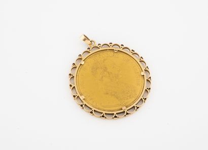 null Yellow gold (750) pendant holding a 4 ducats coin [modern refrappe]. 

Weight...