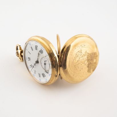 Yellow gold (750) pocket watch 
Numerical...