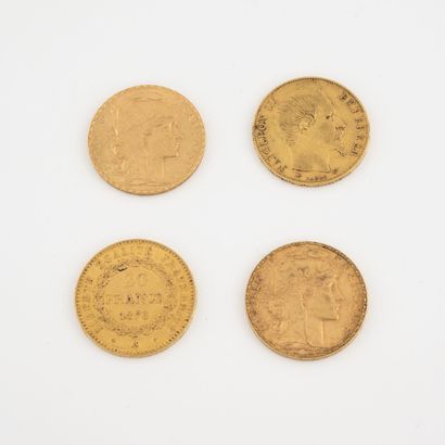 France Lot of 4 coins of 20 francs gold : 

- Napoleon III, 1855 Paris. 

- IIIrd...