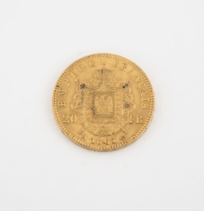 France 20 francs gold coin, Napoleon III, 1865 Paris. 

Weight : 6.4 g. 

Wear.