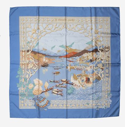 HERMES Paris, Square in printed silk twill titled "The Sacred River". 
Size : 90...