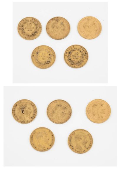 France Lot of 5 coins of 10 francs gold : 

- Napoleon III, 1858 Paris, 1859 Paris,...