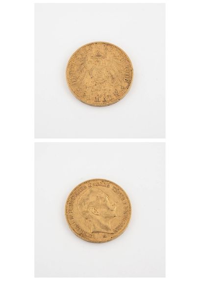Allemagne 20 mark coin, Wilhelm II, 1906 Berlin. 

Weight : 7.8 g. 

Wear.