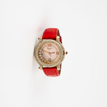 CHOPARD, HAPPY SPORT Ladies' wristwatch. 

Round case in yellow gold (750). 

Bezel,...
