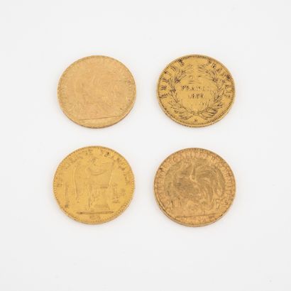 France Lot of 4 coins of 20 francs gold : 

- Napoleon III, 1855 Paris. 

- IIIrd...