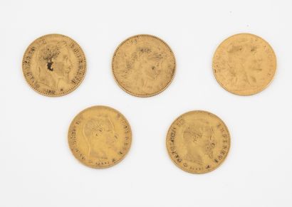 France Lot of 5 coins of 10 francs gold : 

- Napoleon III, 1858 Paris, 1859 Paris,...