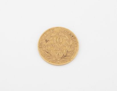 France Pièce de 10 francs or, Napoléon III, 1865 Paris. 
Poids : 3.2 g. 
Usures.