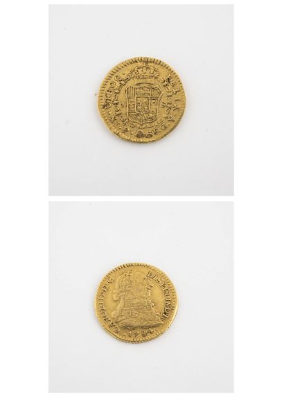 Espagne 1 escudo gold coin, Charles III, 1784. 

Weight : 3.3 g. 

Wear.