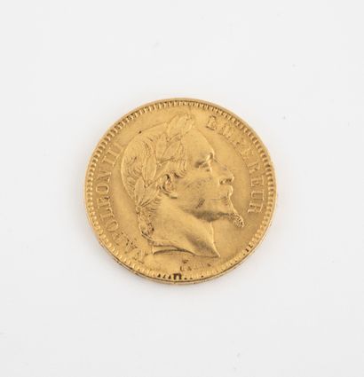 France 20 francs gold coin, Napoleon III, 1865 Paris. 
Weight : 6.4 g. 
Wear.