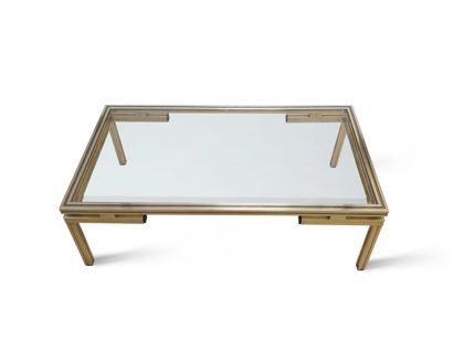 null Table basse rectangulaire et table d'appoint carrée.

En métal poli et verre,...