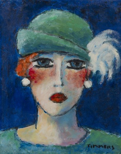 DANIEL TIMMERS (1948) Portrait de femme au chapeau vert.

Huile sur toile. 

Signée...