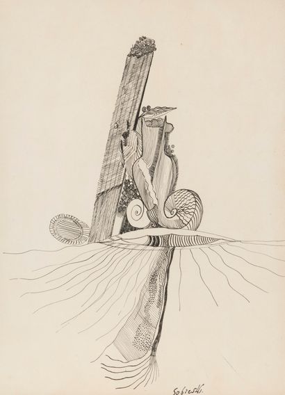 Jean SOBIESKI (1937) Imaginary landscape.

Ink on paper.

Signed in the lower middle.

28...