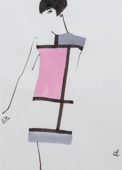 Marc-Antoine COULON (1974) Hommage à la robe Mondrian d'Yves Saint-Laurent. 

Encre...