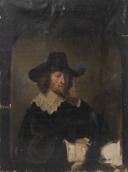 D'après REMBRANDT, début du XXème siècle Portrait de Nicolaas van Bambeeck.

Huile...