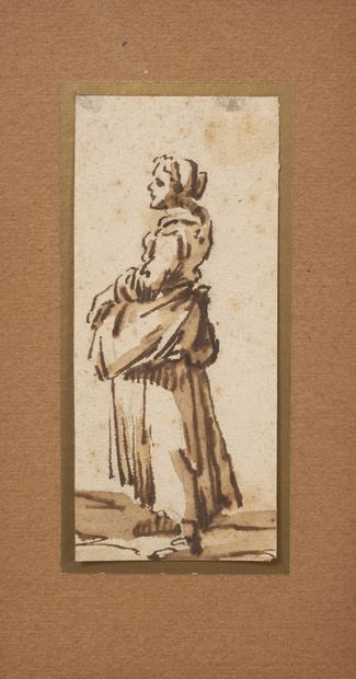 Ecole du XVIIIème siècle Paysanne de profil.

Encre et lavis sur papier.

12,5 x...