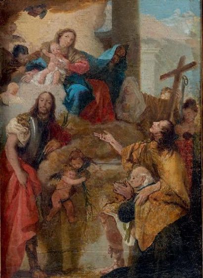 Ecole de Giambattista TIEPOLO (1696-1770) La Vierge avec l'enfant Jésus, deux saints... Gazette Drouot