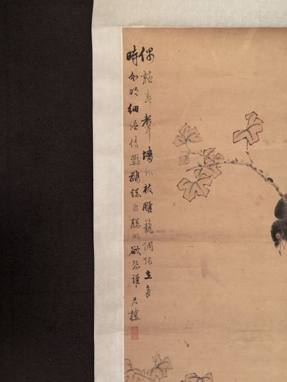 CHINE, XIXème-XXème siècles Lot de trois dessins à l'encre et aquarelle :

- Paysage...