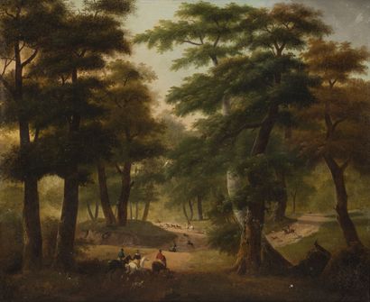 Philippe BUDELOT (act. 1793-1841) Scène de chasse à courre en sous-bois.

Huile sur...