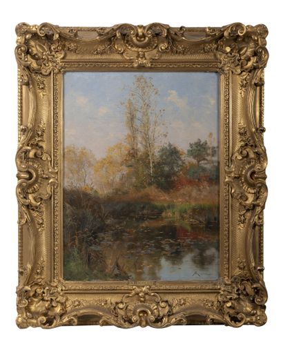 Albert-Gabriel RIGOLOT (1862-1932) Paysage à l'étang.

Huile sur toile.

Signée en...
