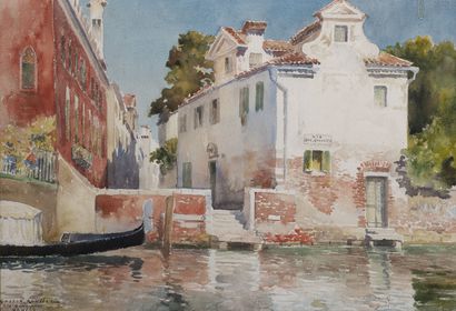 Gaston ROULLET (1847-1925) Trois vues de Venise (gondole et gondolier dans un rio,...
