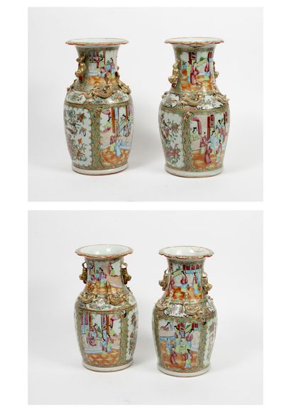 CHINE, Canton, fin du XIXème siècle ou XXème siècle Deux vases pouvant former paire,...