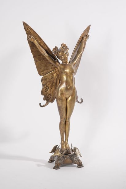 D'après Louis CHALON (1866-1940) Femme papillon.

Epreuve en bronze à patine dorée...