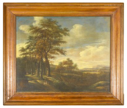 ÉCOLE FRANCAISE de la première moitié du XIXème siècle Wooded country landscape with...