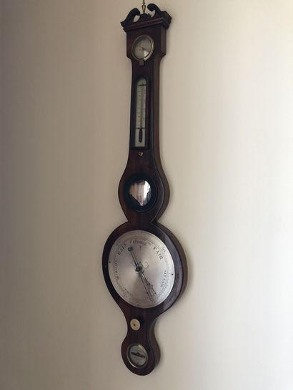 ANGLETERRE, fin du XIXème-début du XXème siècle Baromètre-thermomètre en placage...