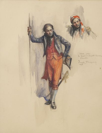 Charles FOUQUERAY (1869-1956) Study for the death of Captain Dupetit-Thouars, 1898.

Ink...