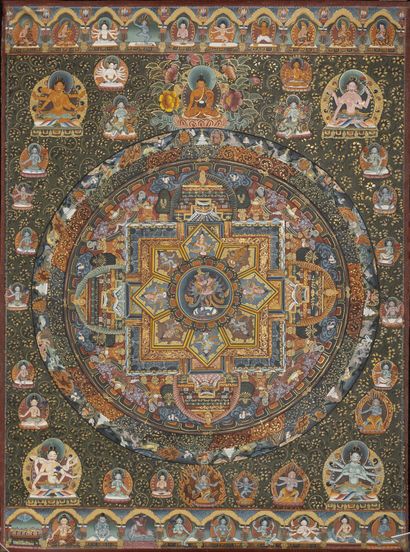 TIBET, XIXème-XXème siècles Deux mandala avec divinités.

Huile ou détrempe sur tissu...