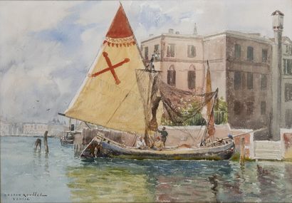 Gaston ROULLET (1847-1925) Trois vues de Venise (gondole et gondolier dans un rio,...