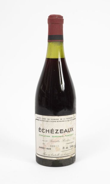 Echezeaux 1 bouteille, 1959.

Domaine de la Romanée-Conti.

Numérotée 08815.

Bon...
