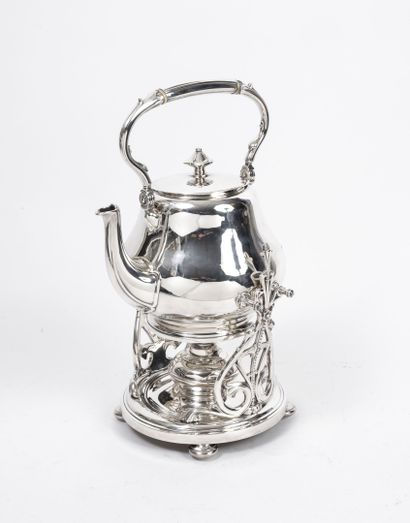 CHRISTOFLE Fontaine à thé en métal argenté composé d'une bouilloire et d'un support...