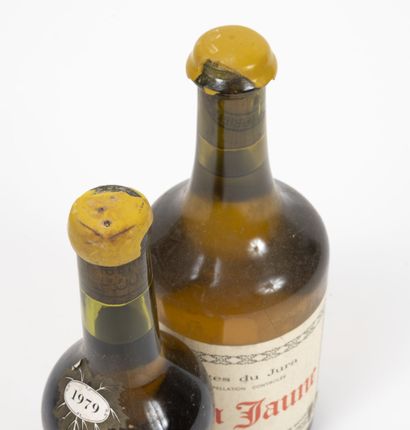 VIN JAUNE & VIN DE PAILLE Deux bouteilles.

L'une de 1979.

Taches, déchirures et...