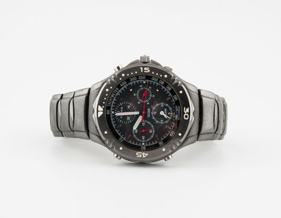 YEMA, Flygraf Men's wrist watch in blackened steel, with alarm system.

Round case...
